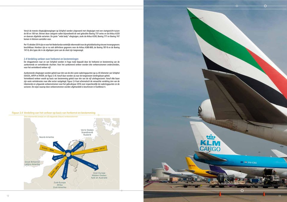 De grote wide body -vliegtuigen, zoals de Airbus A330, Boeing 777 en Boeing 747 komen in kleinere aantallen voor.