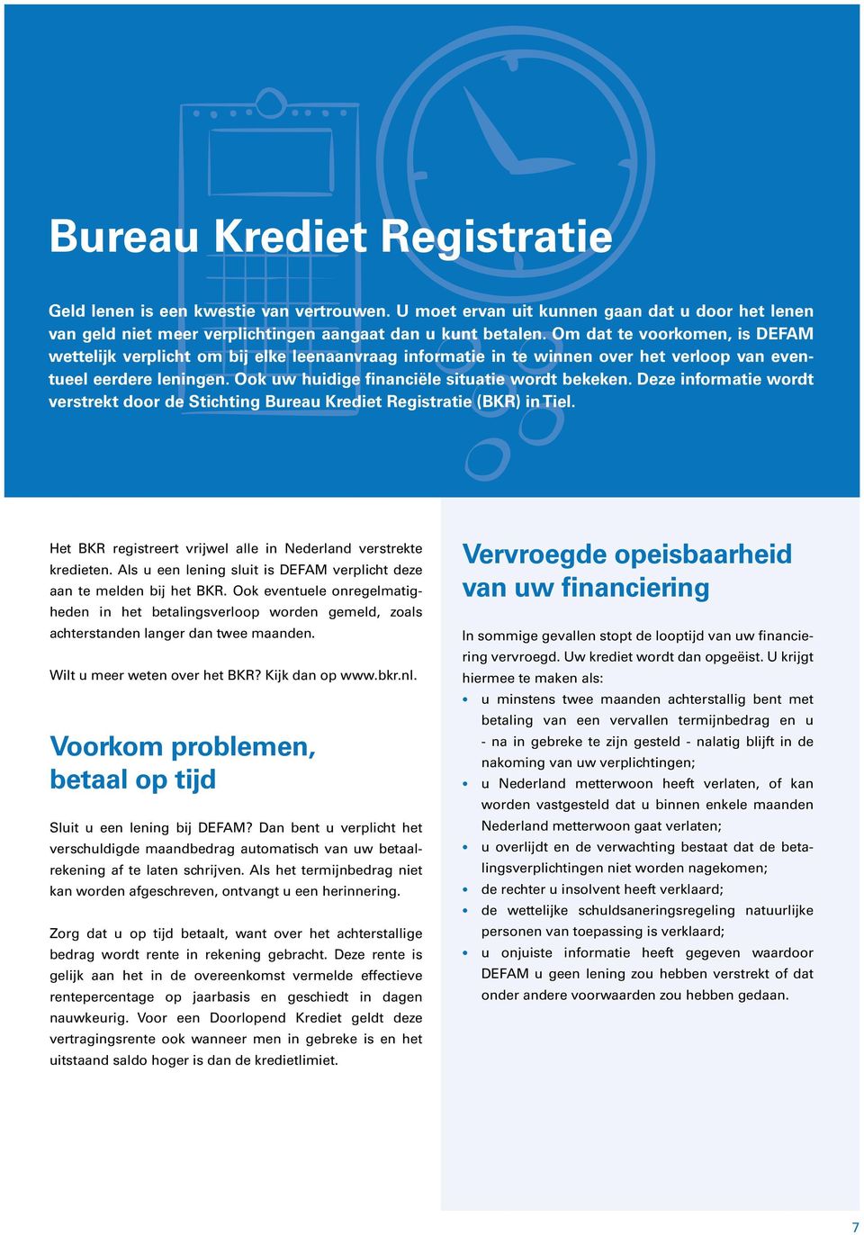 Deze informatie wordt verstrekt door de Stichting Bureau Krediet Registratie (BKR) in Tiel. Het BKR registreert vrijwel alle in Nederland verstrekte kredieten.