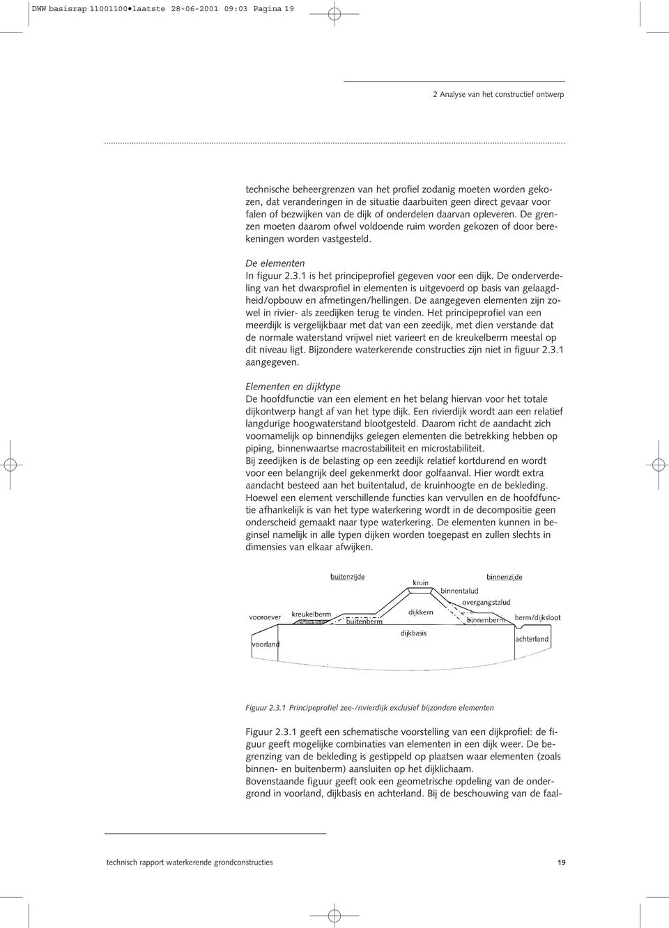 De grenzen moeten daarom ofwel voldoende ruim worden gekozen of door berekeningen worden vastgesteld. De elementen In figuur 2.3.1 is het principeprofiel gegeven voor een dijk.