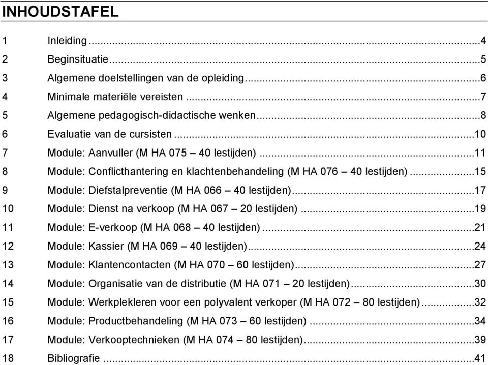 ..17 10 Mdule: Dienst na verkp (M HA 067 20 lestijden)...19 11 Mdule: E-verkp (M HA 068 40 lestijden)...21 12 Mdule: Kassier (M HA 069 40 lestijden).