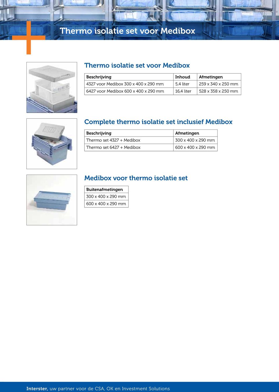 Complete thermo isolatie set inclusief Medibox Beschrijving Thermo set 4327 + Medibox Thermo set 6427 + Medibox