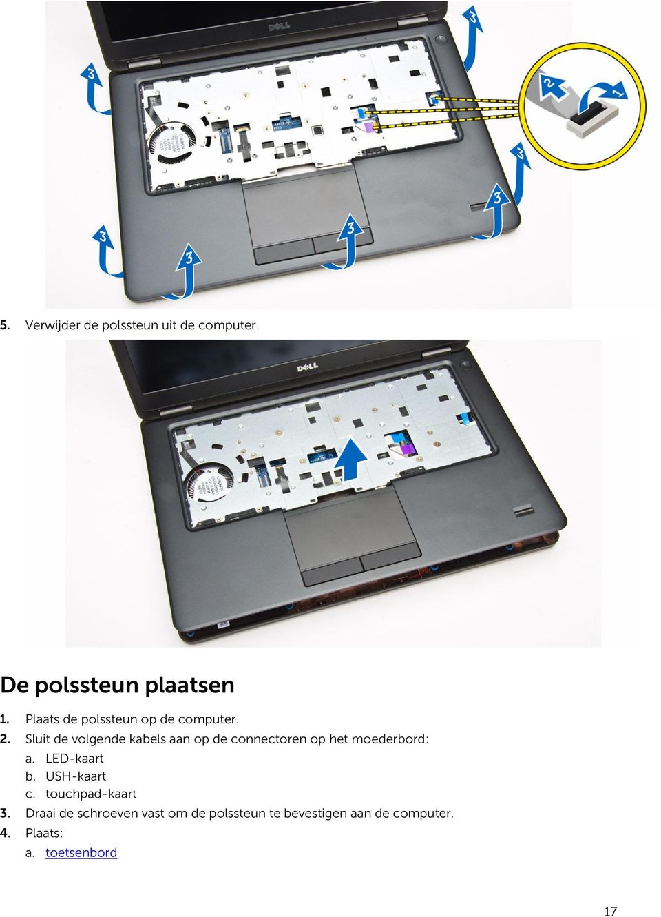 Sluit de volgende kabels aan op de connectoren op het moederbord: a.