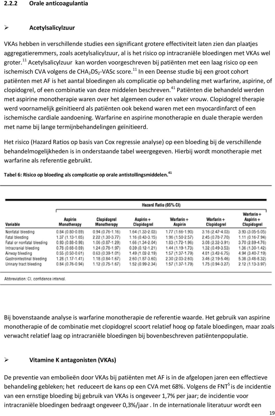 11 In een Deense studie bij een groot cohort patiënten met AF is het aantal bloedingen als complicatie op behandeling met warfarine, aspirine, of clopidogrel, of een combinatie van deze middelen