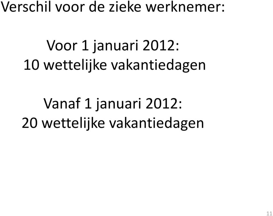 wettelijke vakantiedagen Vanaf 1