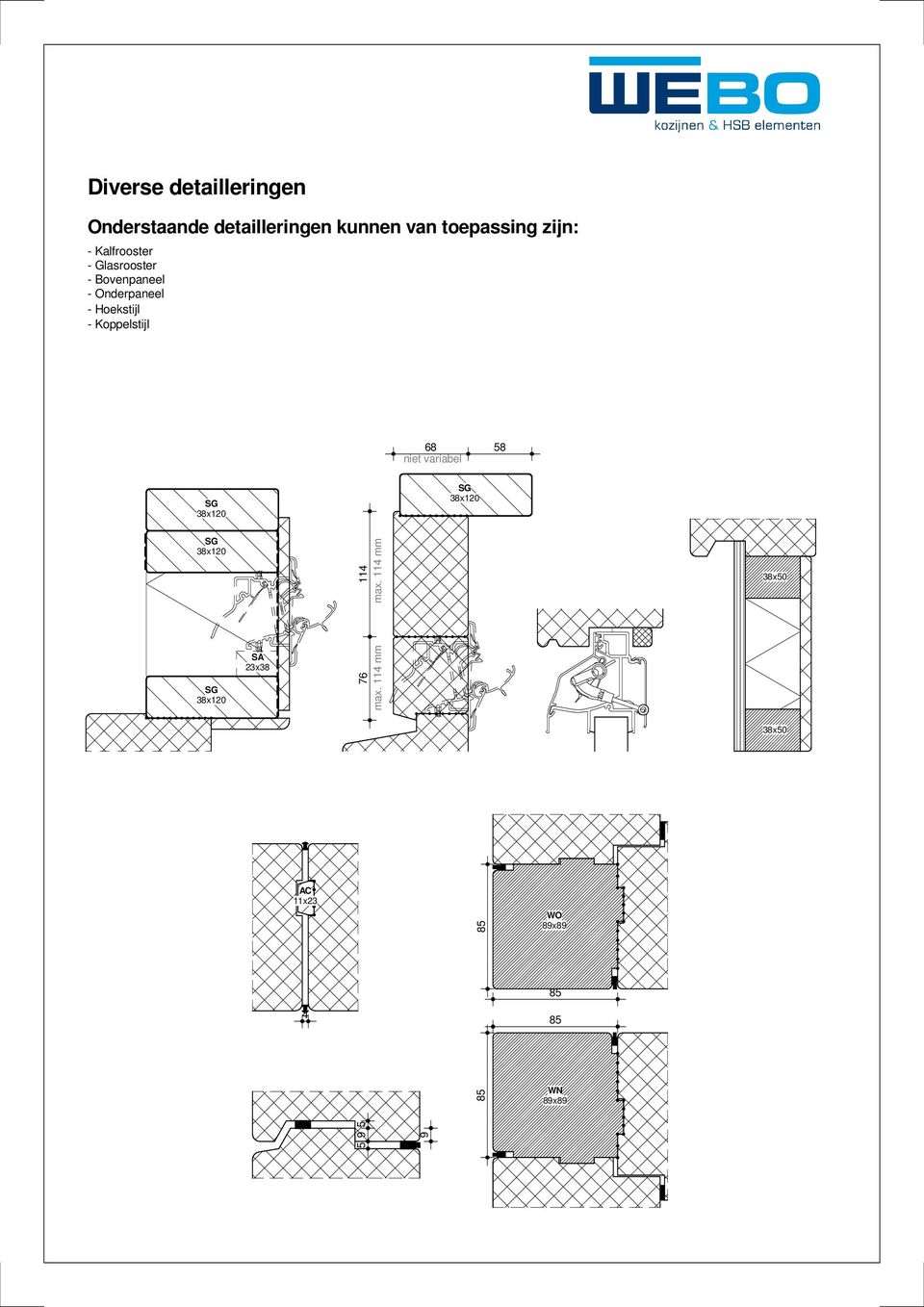 Koppelstijl 68 58 niet SG 38x120 SG 38x120 SG 38x120 114 max.