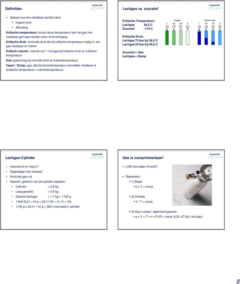 kamertemperatuur Vapor / Damp: gas, dat bij kamertemperatuur normaliter vloeibaar is (kritische temperatuur > kamertemperatuur) Lachgas vs.