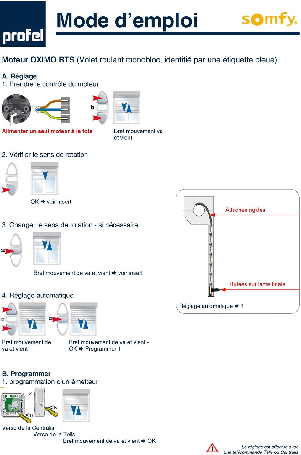 Changer le sens de rotation - si nécessaire Bref mouvement de va et vient voir insert 4.