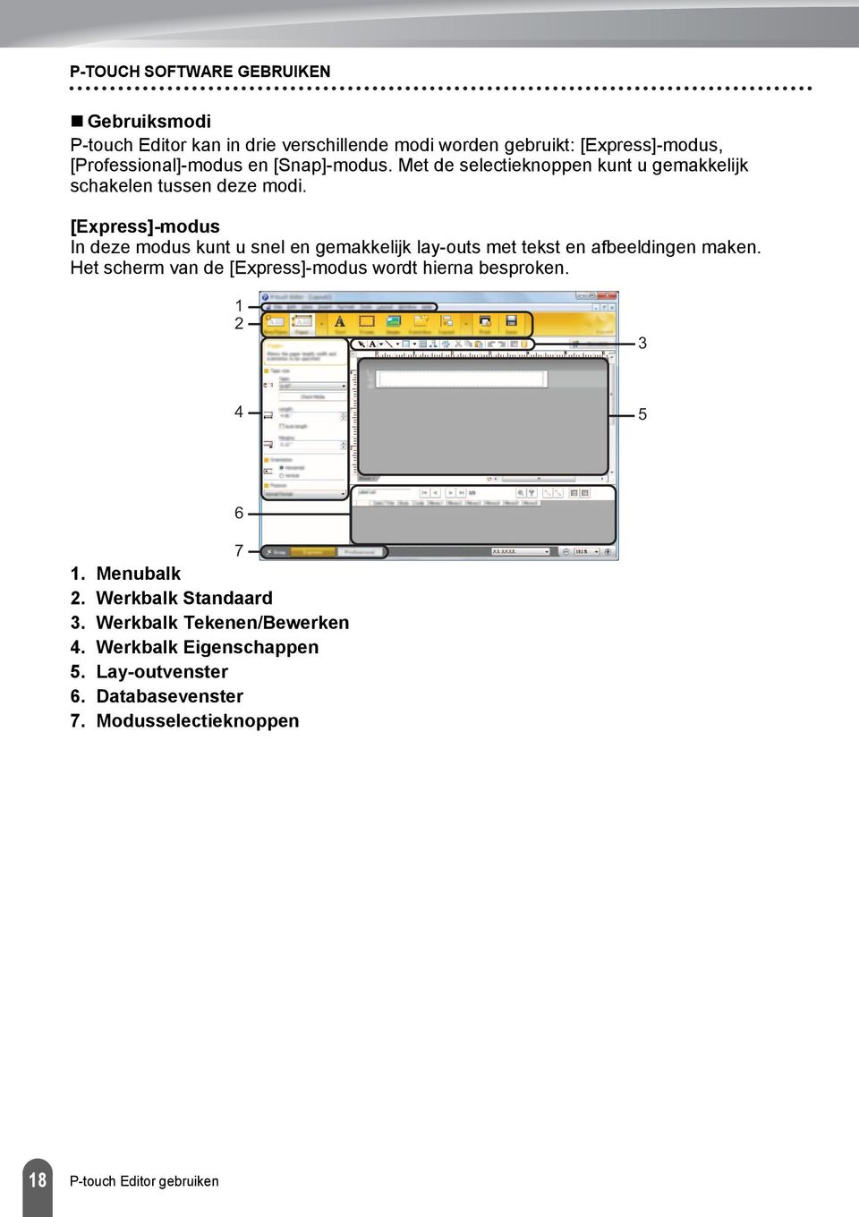 [Express]-modus In deze modus kunt u snel en gemakkelijk lay-outs met tekst en afbeeldingen maken.