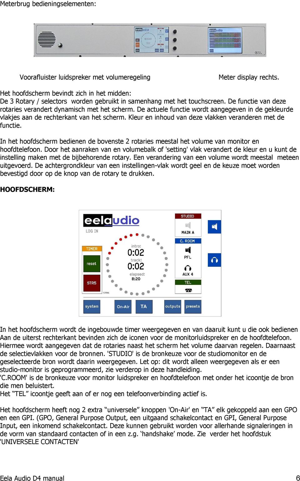 De actuele functie wordt aangegeven in de gekleurde vlakjes aan de rechterkant van het scherm. Kleur en inhoud van deze vlakken veranderen met de functie.