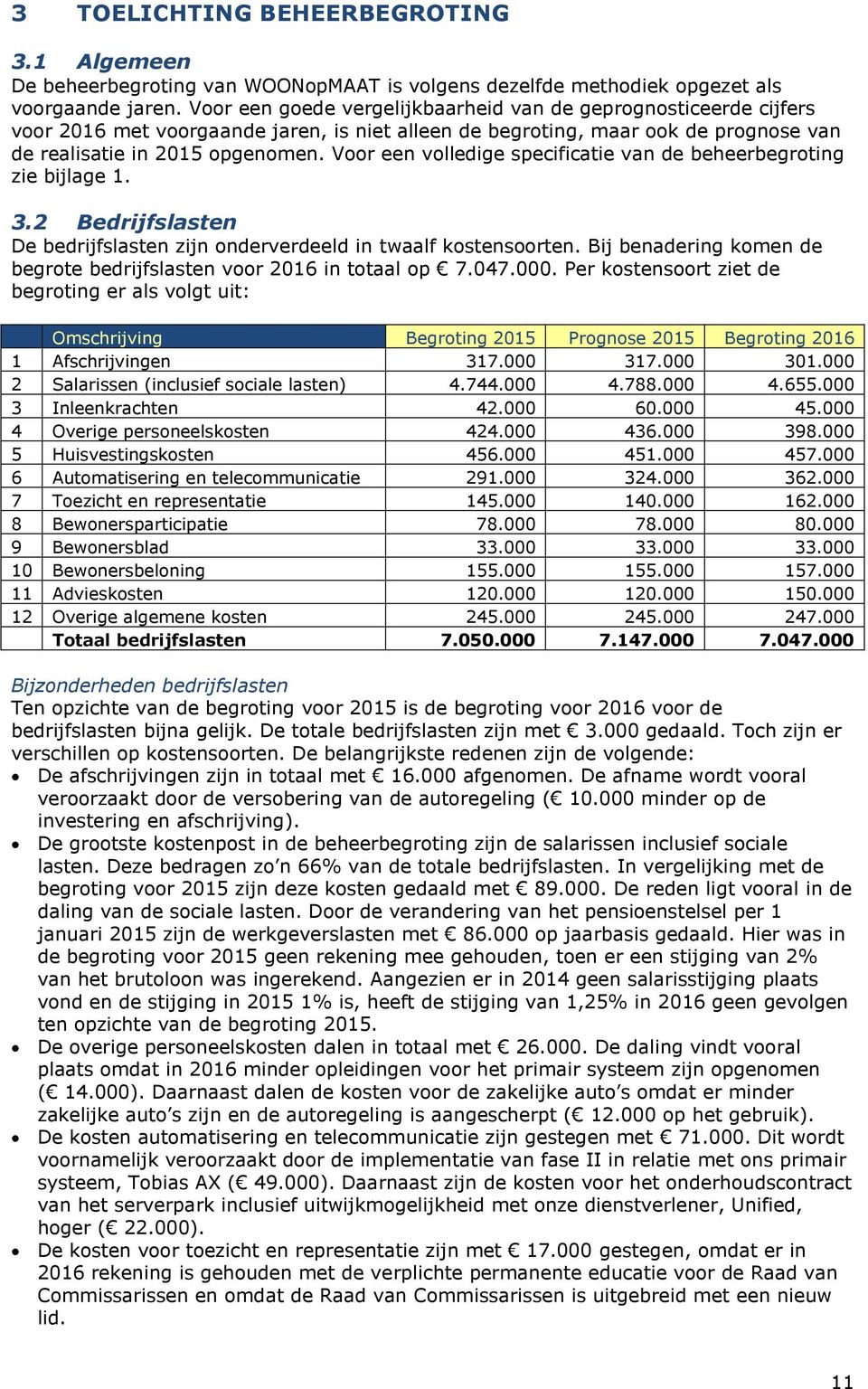 Voor een volledige specificatie van de beheerbegroting zie bijlage 1. 3.2 Bedrijfslasten De bedrijfslasten zijn onderverdeeld in twaalf kostensoorten.