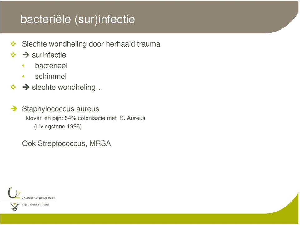 wondheling Staphylococcus aureus kloven en pijn: 54%