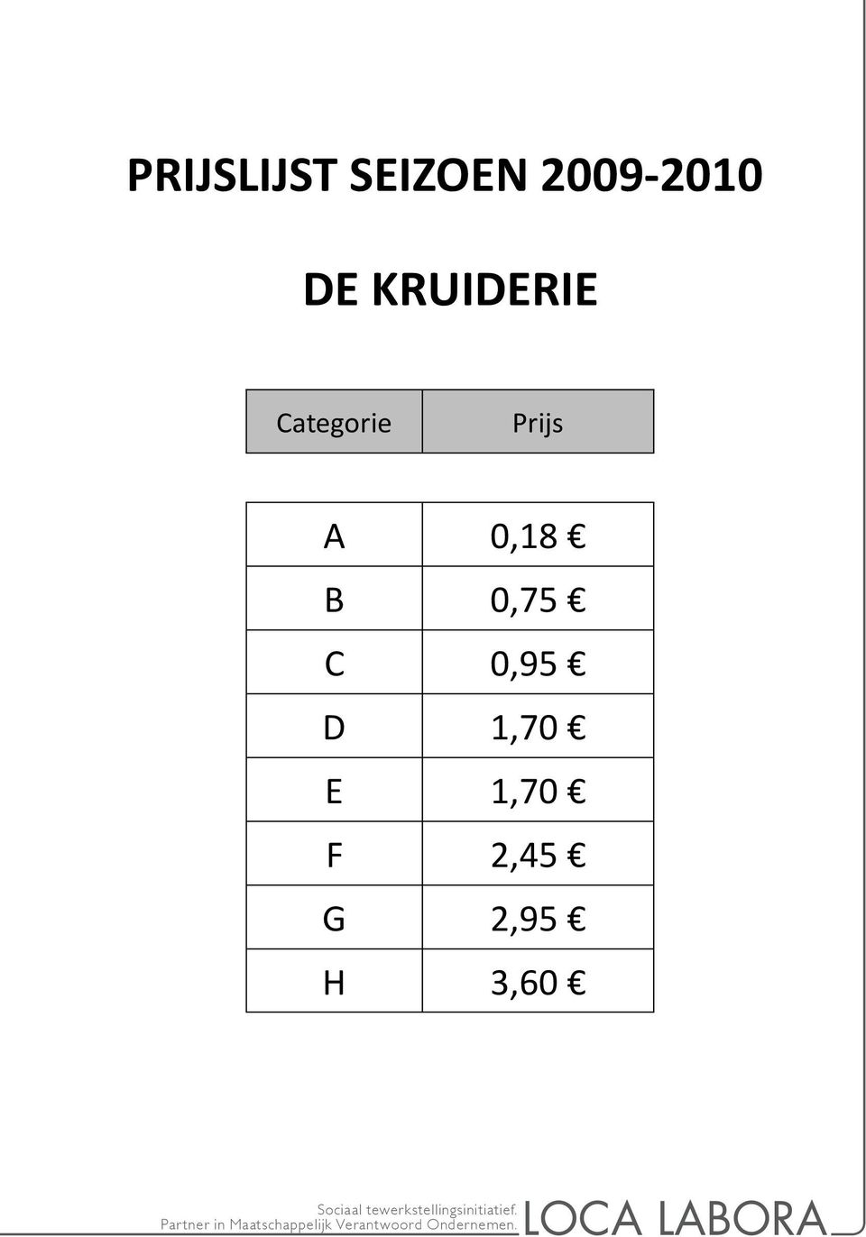 Prijs 0,18 B 0,75 0,95 D