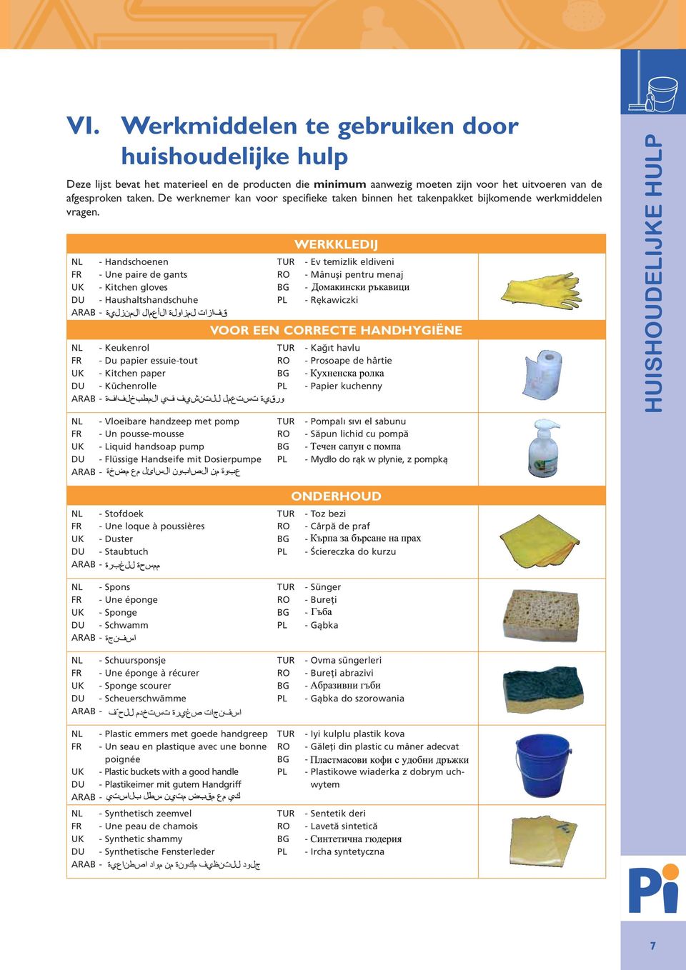 NL - Handschoenen FR - Une paire de gants UK - Kitchen gloves DU - Haushaltshandschuhe NL - Keukenrol FR - Du papier essuie-tout UK - Kitchen paper DU - Küchenrolle NL - Vloeibare handzeep met pomp