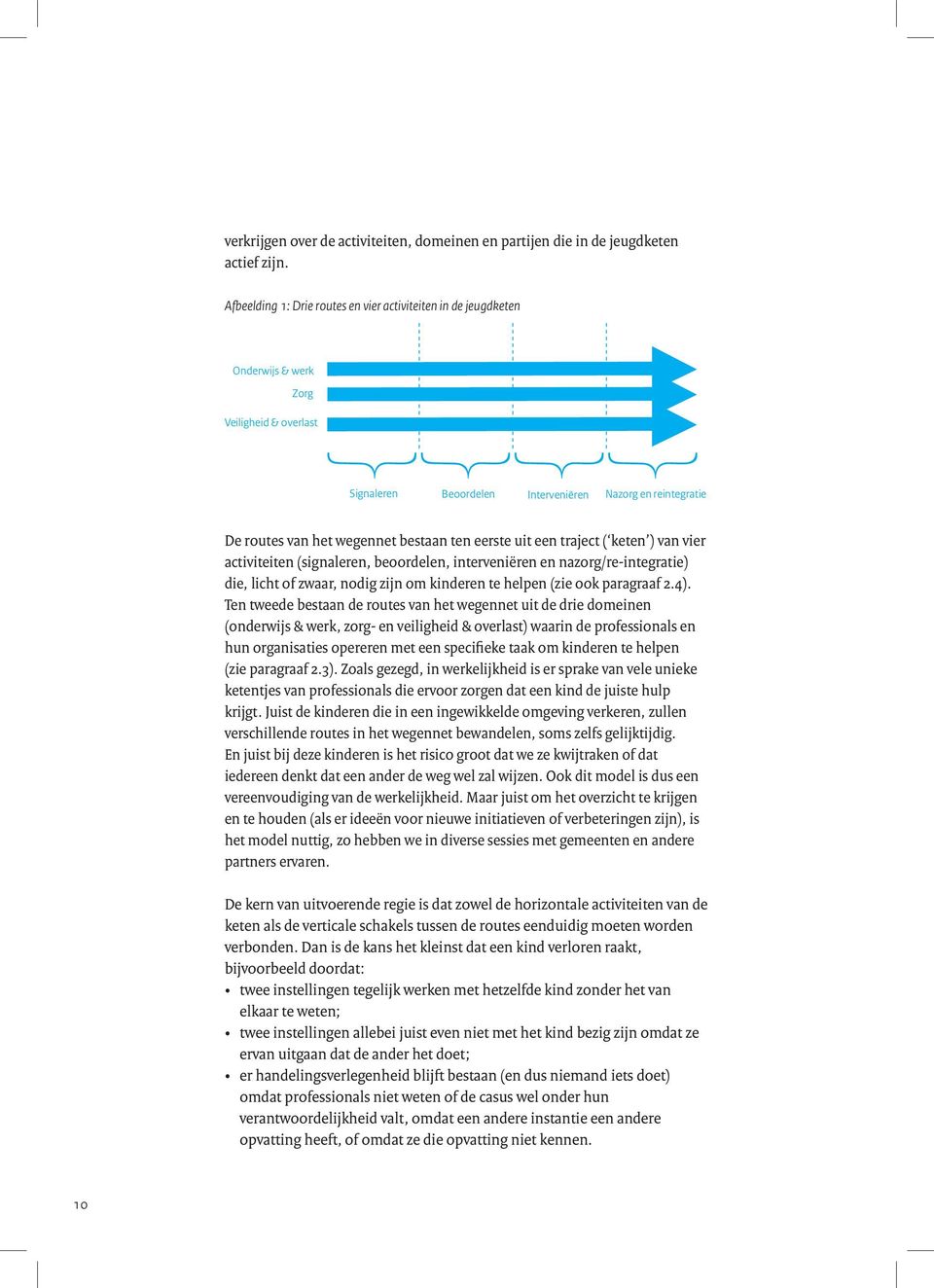 bestaan ten eerste uit een traject ( keten ) van vier activiteiten (signaleren, beoordelen, interveniëren en nazorg/re-integratie) die, licht of zwaar, nodig zijn om kinderen te helpen (zie ook