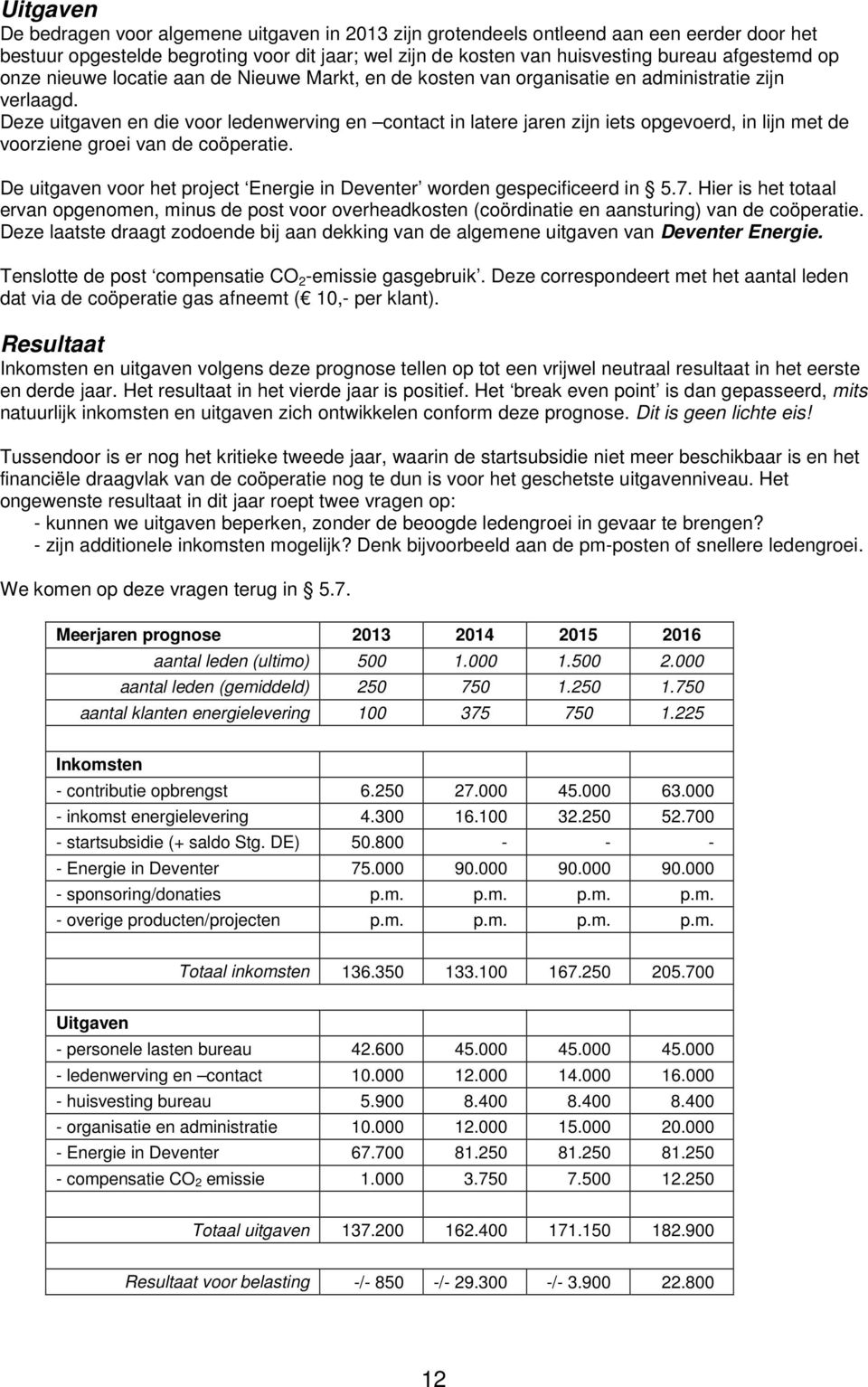 Deze uitgaven en die voor ledenwerving en contact in latere jaren zijn iets opgevoerd, in lijn met de voorziene groei van de coöperatie.