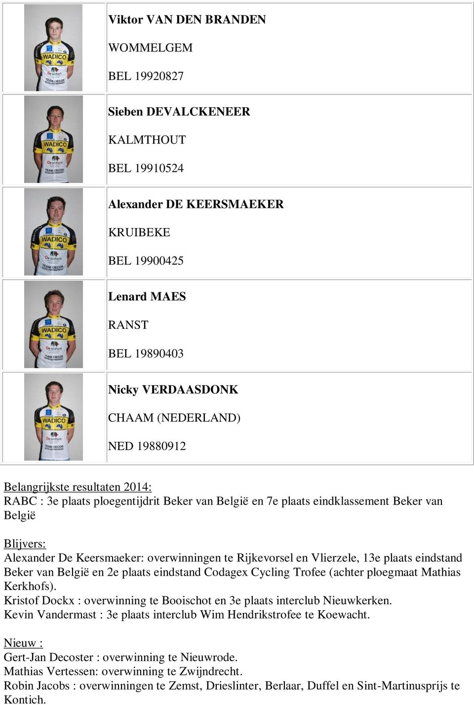 te Rijkevorsel en Vlierzele, 13e plaats eindstand Beker van België en 2e plaats eindstand Codagex Cycling Trofee (achter ploegmaat Mathias Kerkhofs).