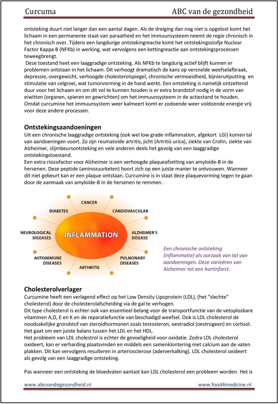 Tijdens een langdurige ontstekingreactie komt het ontstekingsstofje Nuclear Factor Kappa B (NFKb) in werking, wat vervolgens een kettingreactie aan ontstekingsprocessen teweegbrengt.