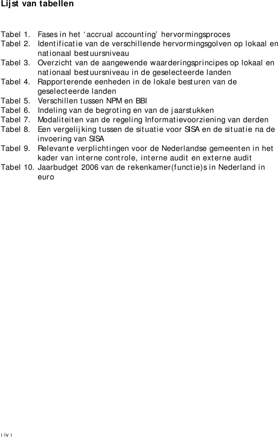 Rapporterende eenheden in de lokale besturen van de geselecteerde landen Tabel 5. Verschillen tussen NPM en BBI Tabel 6. Indeling van de begroting en van de jaarstukken Tabel 7.