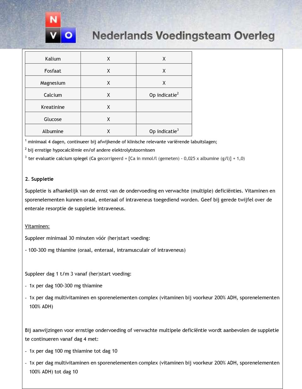 Suppletie Suppletie is afhankelijk van de ernst van de ondervoeding en verwachte (multiple) deficiënties. Vitaminen en sporenelementen kunnen oraal, enteraal of intraveneus toegediend worden.