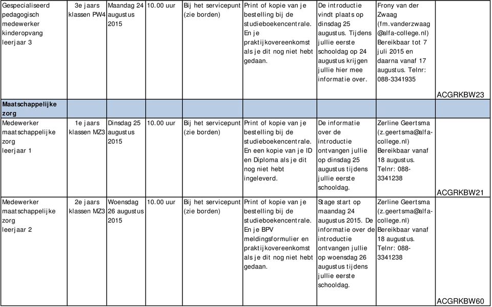 Medewerker maatschappelijke klassen MZ3 augustus klassen