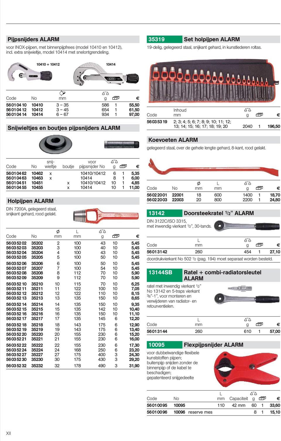 040 + 042 044 G Code No mm g S 560040 040 3 35 586 55,50 560042 042 3 45 654 6,50 560044 044 6 67 934 97,00 Snijwieltjes en boutjes pijpsnijders ALAM Inhoud Code mm g S 5603539 2; 3; 4; 5; 6; 7; 8;