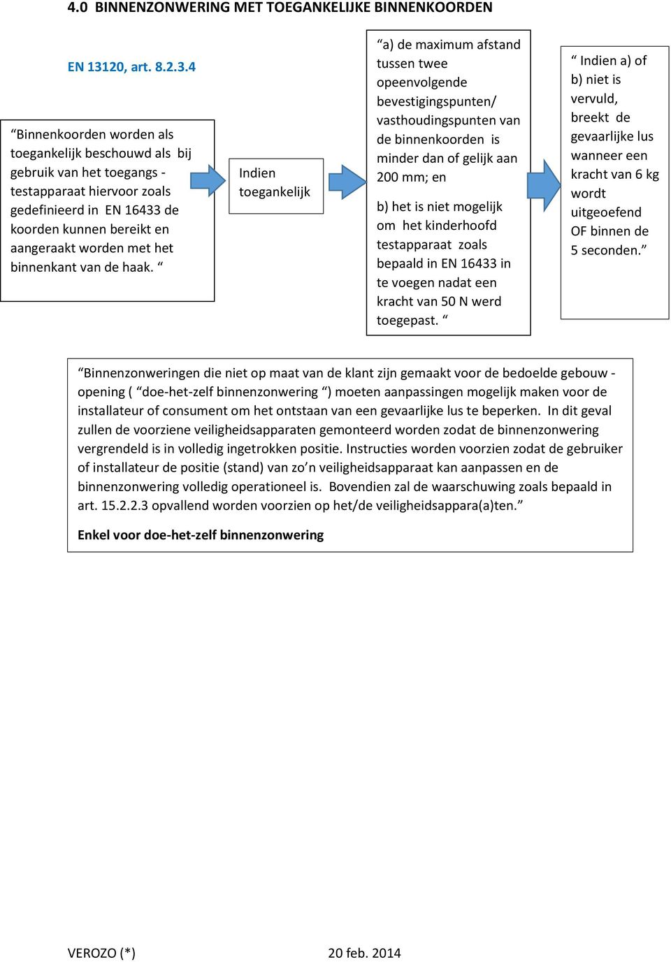 4 Binnenkoorden worden als toegankelijk beschouwd als bij gebruik van het toegangs - testapparaat hiervoor zoals gedefinieerd in EN 16433 de koorden kunnen bereikt en aangeraakt worden met het