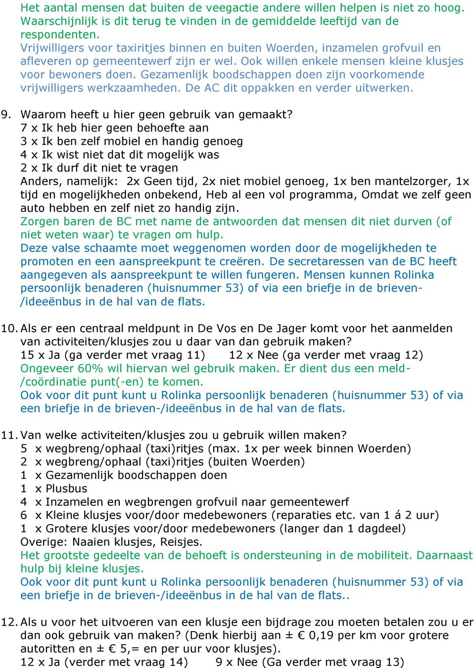 Gezamenlijk boodschappen doen zijn voorkomende vrijwilligers werkzaamheden. De AC dit oppakken en verder uitwerken.. 9. Waarom heeft u hier geen gebruik van gemaakt?