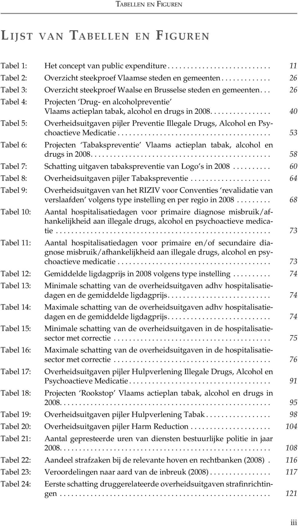 ............... 40 Tabel 5: Overheidsuitgaven pijler Preventie Illegale Drugs, Alcohol en Psychoactieve Medicatie.