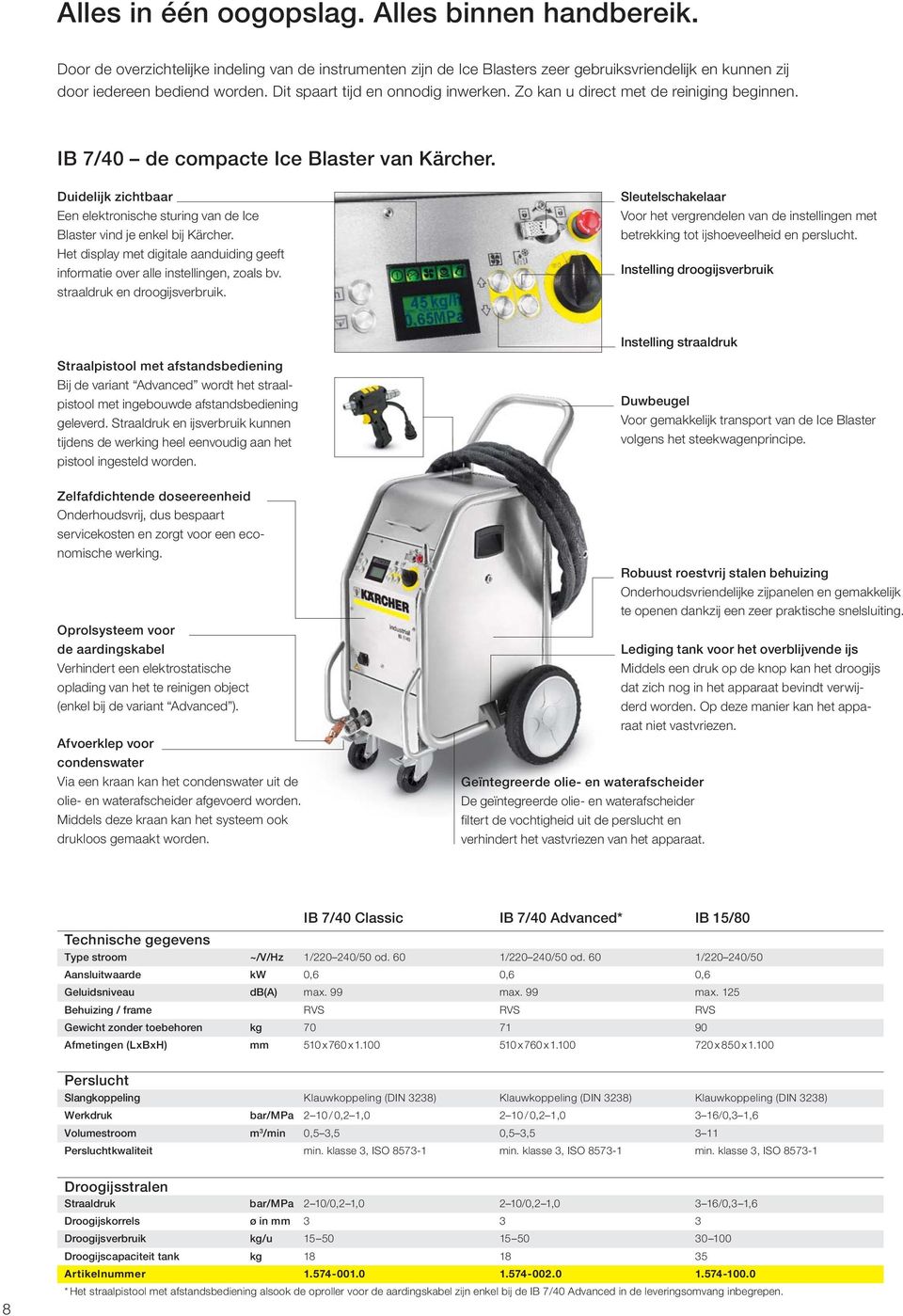 Duidelijk zichtbaar Een elektronische sturing van de Ice Blaster vind je enkel bij Kärcher. Het display met digitale aanduiding geeft informatie over alle instellingen, zoals bv.