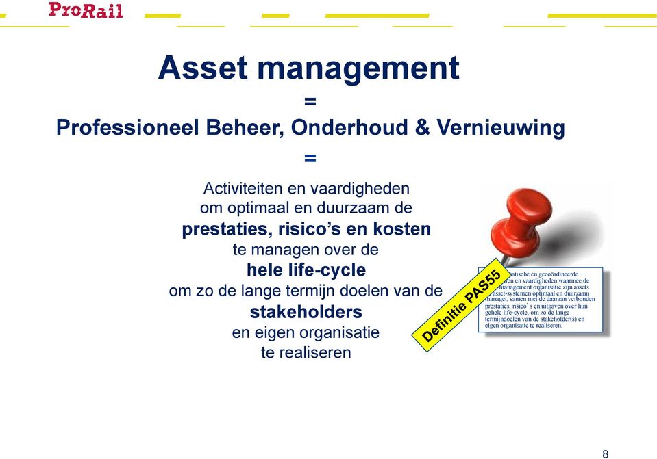 activiteiten en vaardigheden waarmee de asset management organisatie zijn assets en asset-systemen optimaal en duurzaam managet, samen met de daaraan