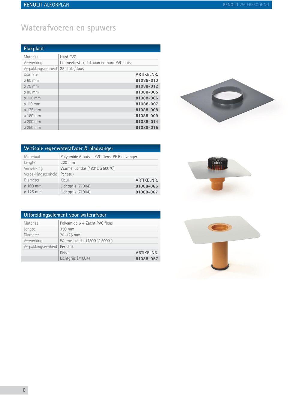 Diameter ø 100 mm ø 125 mm Polyamide 6 buis + PVC flens, PE Bladvanger 220 mm Warme luchtlas (480 C à 500 C) Per stuk Lichtgrijs (71004) 81088-066 Lichtgrijs (71004)