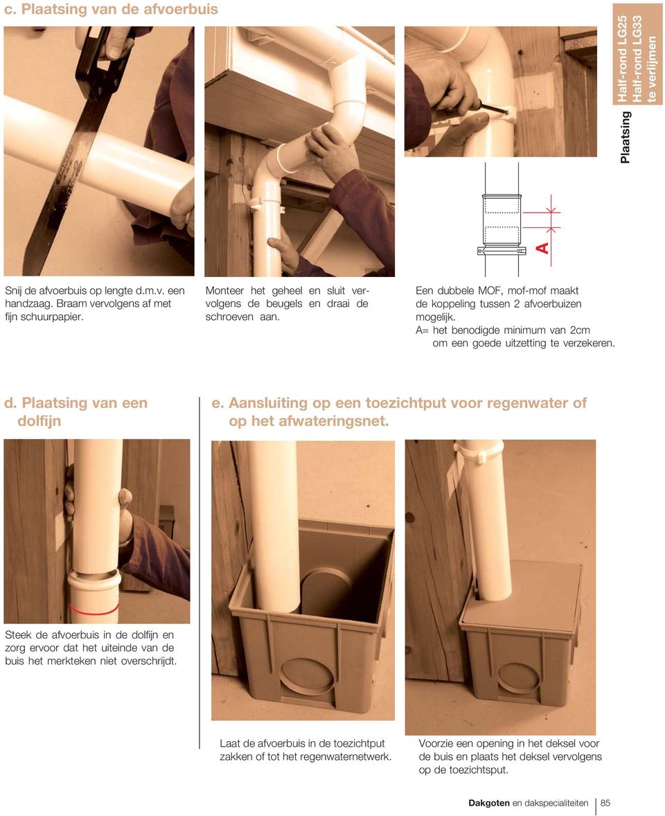 A= het benodigde minimum van 2cm om een goede uitzetting te verzekeren. d. Plaatsing van een dolfijn e. Aansluiting op een toezichtput voor regenwater of op het afwateringsnet.