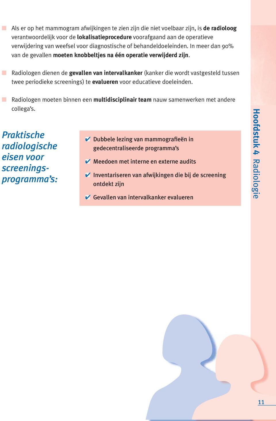 Radiologen dienen de gevallen van intervalkanker (kanker die wordt vastgesteld tussen twee periodieke screenings) te evalueren voor educatieve doeleinden.