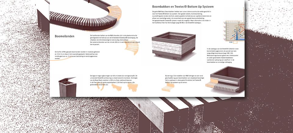 boomontwikkeling. Het gepatenteerde Treetec systeem maakt dit mogelijk. Meer informatie is te vinden in het hoofdstuk Tree Tub Technologie (pag 8B-9B) in de Streetlife Catalogus.