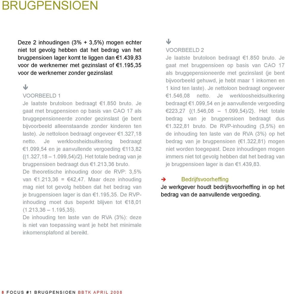 Je gaat met brugpensioen op basis van CAO 17 als bruggepensioneerde zonder gezinslast (je bent bijvoorbeeld alleenstaande zonder kinderen ten laste). Je nettoloon bedraagt ongeveer 1.327,18 netto.