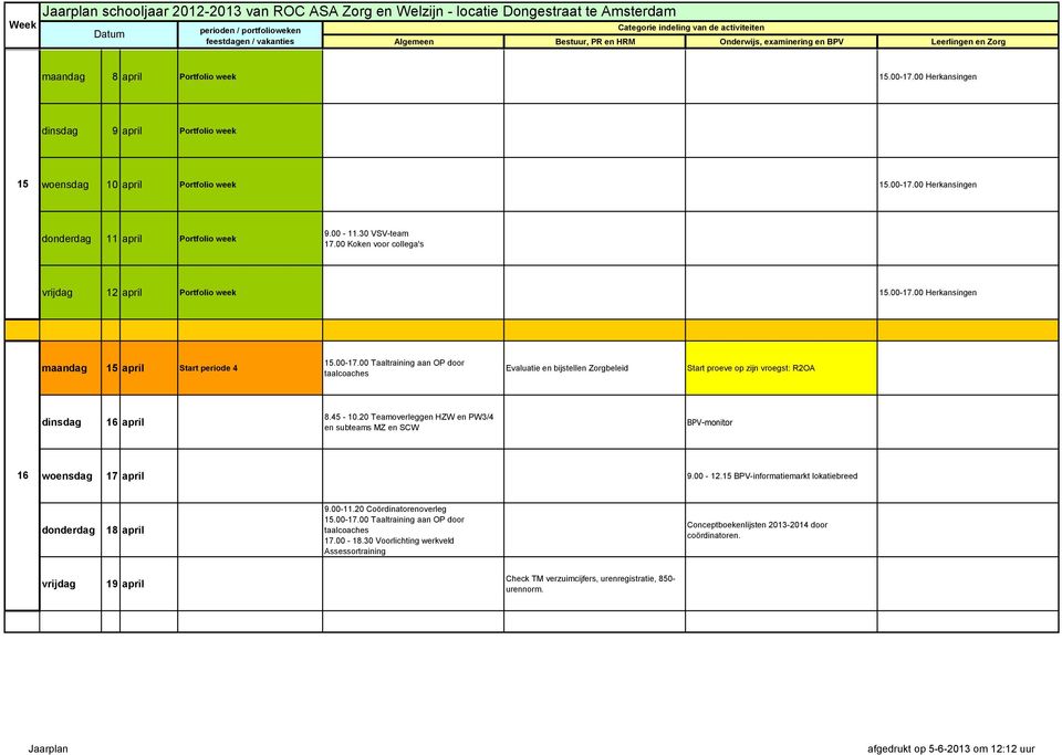 45-10.20 Teamoverleggen HZW en PW3/4 en subteams MZ en SCW BPV-monitor 16 17 april 9.00-12.15 BPV-informatiemarkt lokatiebreed 18 april 9.00-11.20 Coördinatorenoverleg 15.00-17.