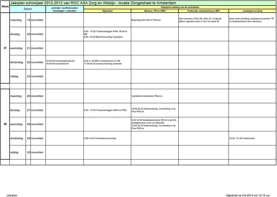 00 Personeelsbijeenkomst 16.00 Personeelsborrel 9.00-11.20 BPV-coördinatoren en TM 17.00-20.30 Assessortraining werkveld 23 november 26 november Vaststellen toetsbeleid (TM-ers) 27 november 8.45-10.