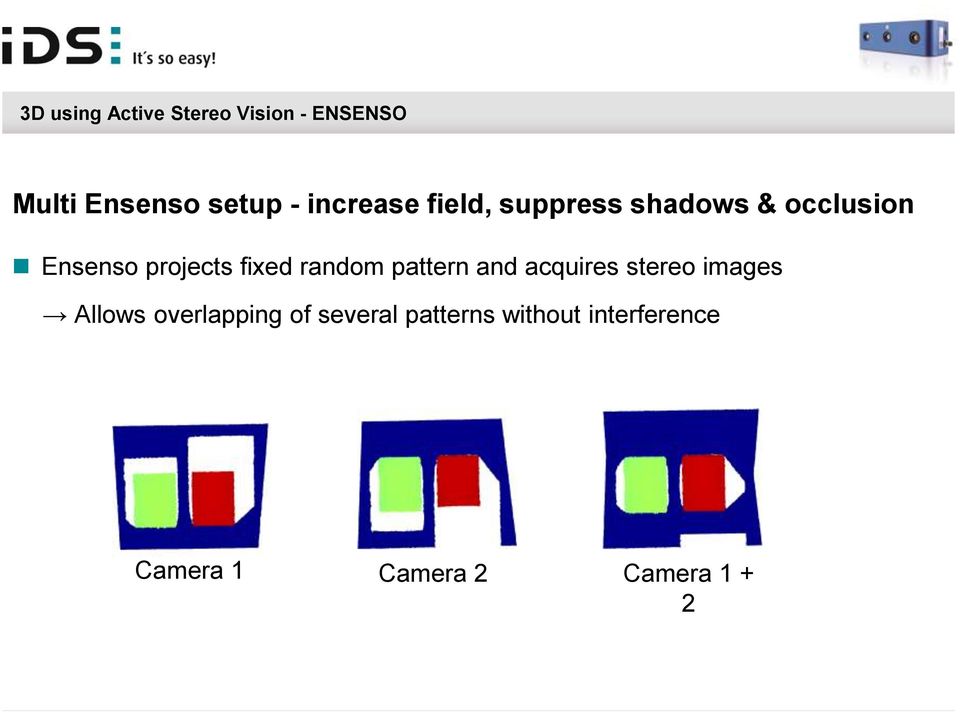 fixed random pattern and acquires stereo images Allows