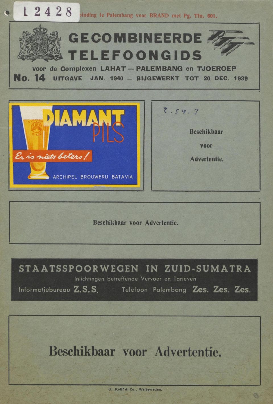 1940 - BIJGEWERKT TOT 20 DEC. 1939 Beschikbaar voor HhRHp Advertentie. Beschikbaar voor Advertentie.