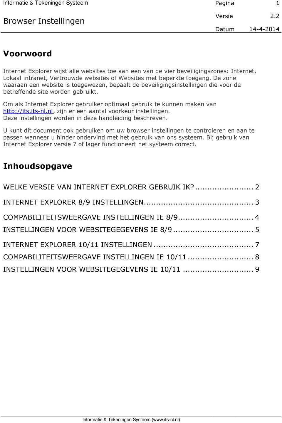 Om als Internet Explorer gebruiker optimaal gebruik te kunnen maken van http://its.its-nl.nl, zijn er een aantal voorkeur instellingen. Deze instellingen worden in deze handleiding beschreven.