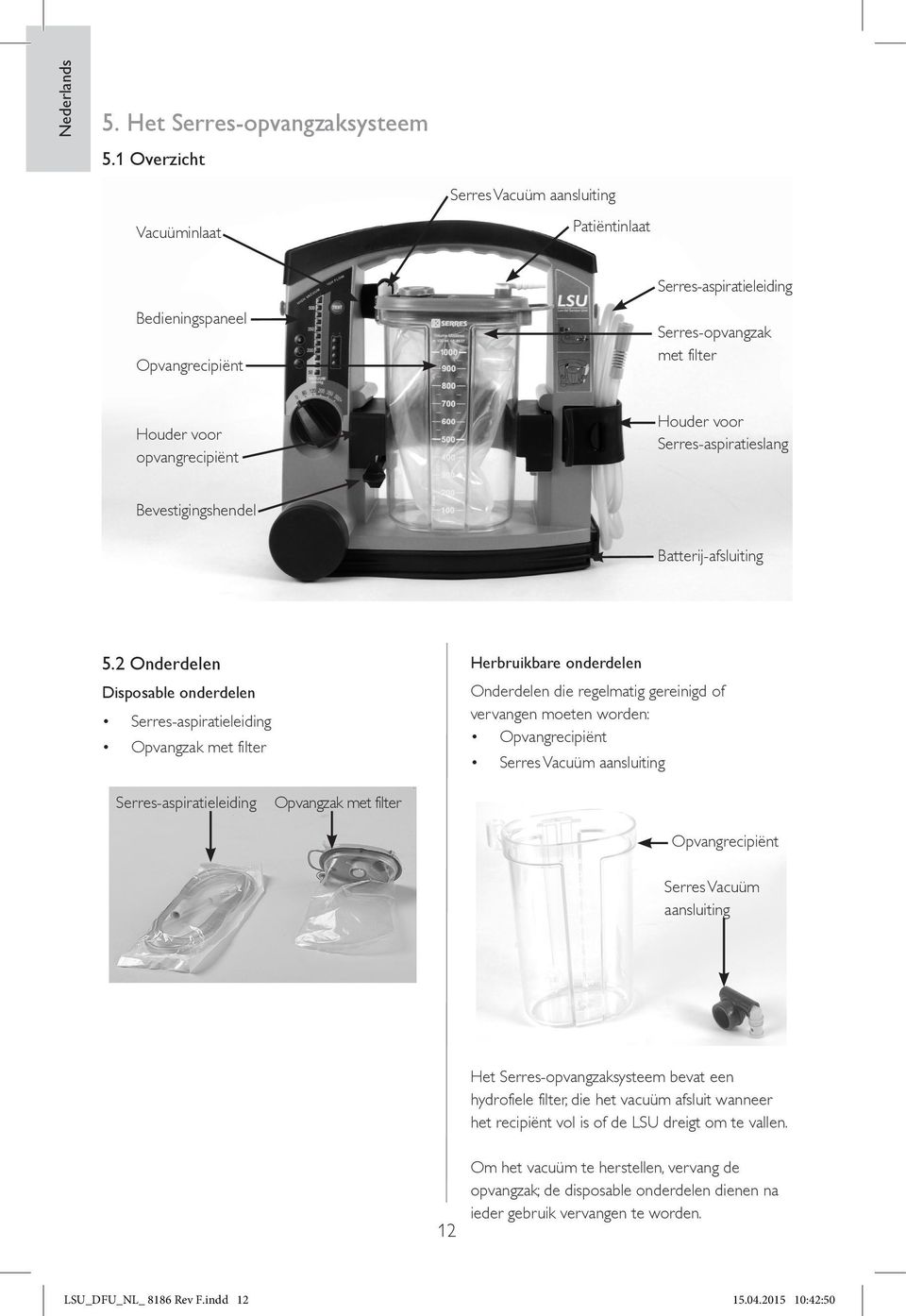 Serres-aspiratieslang Bevestigingshendel Batterij-afsluiting 5.