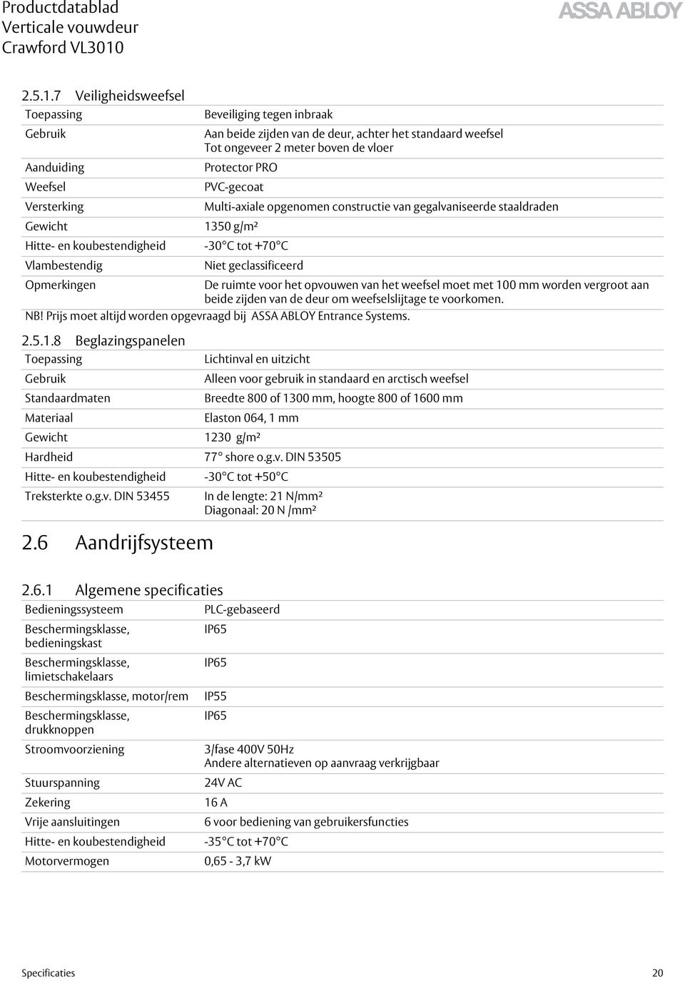 PVC-gecoat Versterking Multi-axiale opgenomen constructie van gegalvaniseerde staaldraden Gewicht 1350 g/m² Hitte- en koubestendigheid -30 C tot +70 C Vlambestendig Niet geclassificeerd Opmerkingen