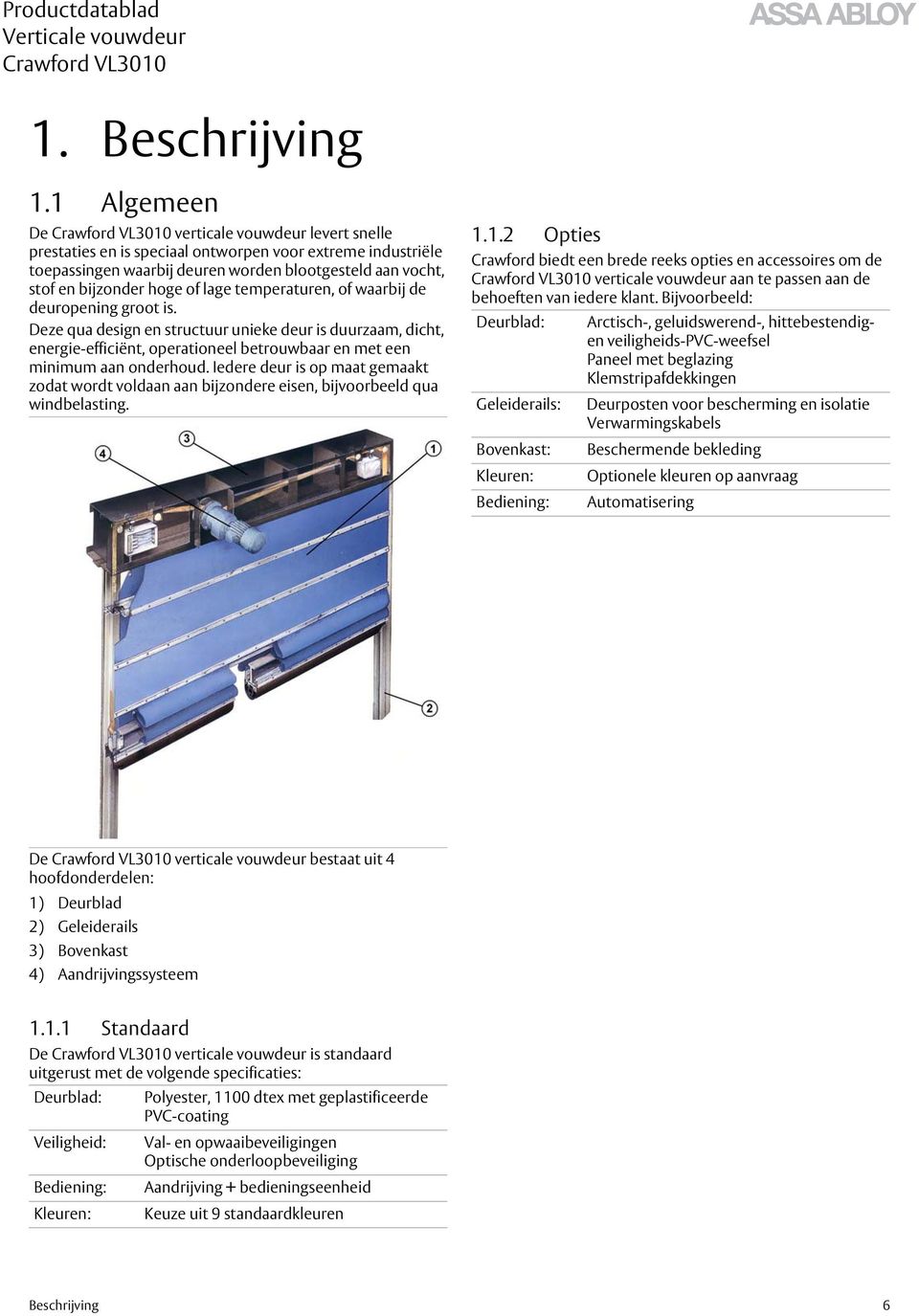 temperaturen, of waarbij de deuropening groot is. Deze qua design en structuur unieke deur is duurzaam, dicht, energie-efficiënt, operationeel betrouwbaar en met een minimum aan onderhoud.