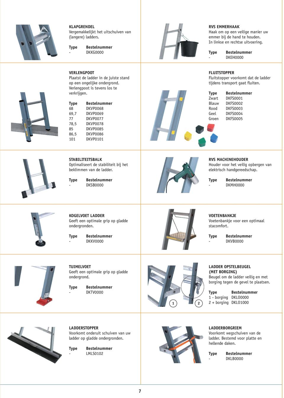 68 DKVP0068 69,7 DKVP0069 77 DKVP0077 78,5 DKVP0078 85 DKVP0085 86,5 DKVP0086 101 DKVP0101 FLUITSTOPPER Fluitstopper voorkomt dat de ladder tijdens transport gaat fluiten.