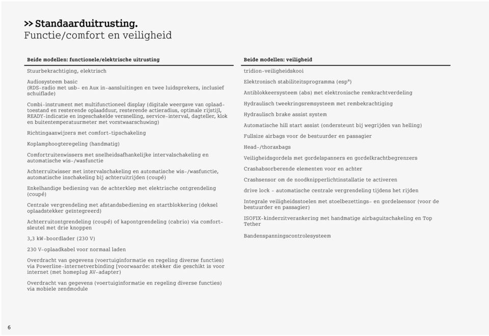 inclusief schuiflade) Combi-instrument met multifunctioneel display (digitale weergave van oplaadtoestand en resterende oplaadduur, resterende actieradius, optimale rijstijl, READY-indicatie en