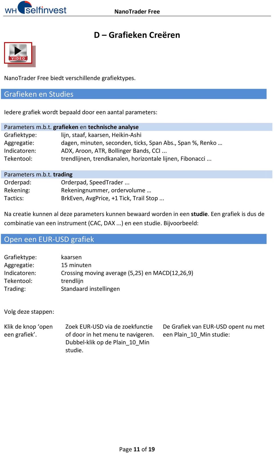 .. Rekening: Rekeningnummer, ordervolume Tactics: BrkEven, AvgPrice, +1 Tick, Trail Stop... Na creatie kunnen al deze parameters kunnen bewaard worden in een studie.