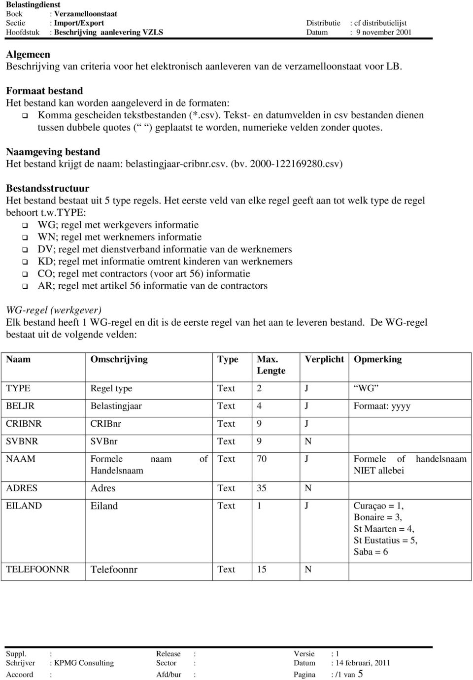 Tekst- en datumvelden in csv bestanden dienen tussen dubbele quotes ( ) geplaatst te worden, numerieke velden zonder quotes. Naamgeving bestand Het bestand krijgt de naam: belastingjaar-cribnr.csv. (bv.