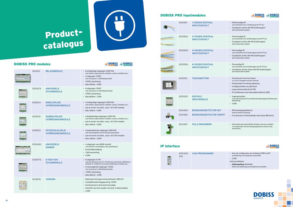 merken/alle modelen Viervoudige ID voor aansluiten van 4 drukknoppen op de FTP-bus Te plaatsen achter alle NO drukknoppen alle merken/alle modelen DOBISS PRO modules DO5411 RELAISMODULE 8 enkelpolige