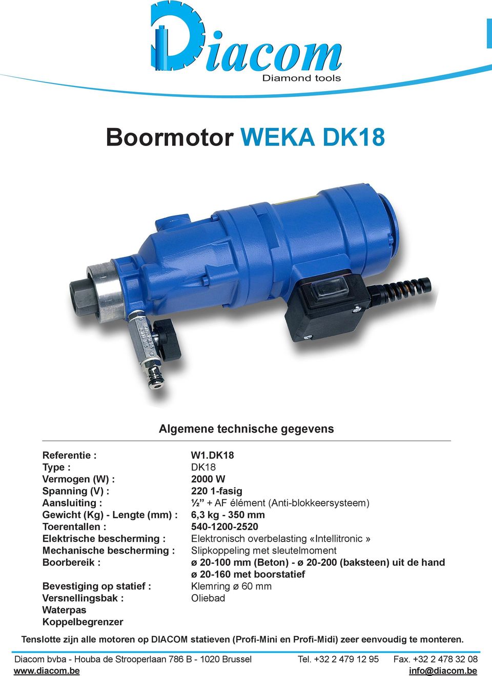 540-1200-2520 Elektrische bescherming : Elektronisch overbelasting «Intellitronic» Mechanische bescherming : Slipkoppeling met sleutelmoment