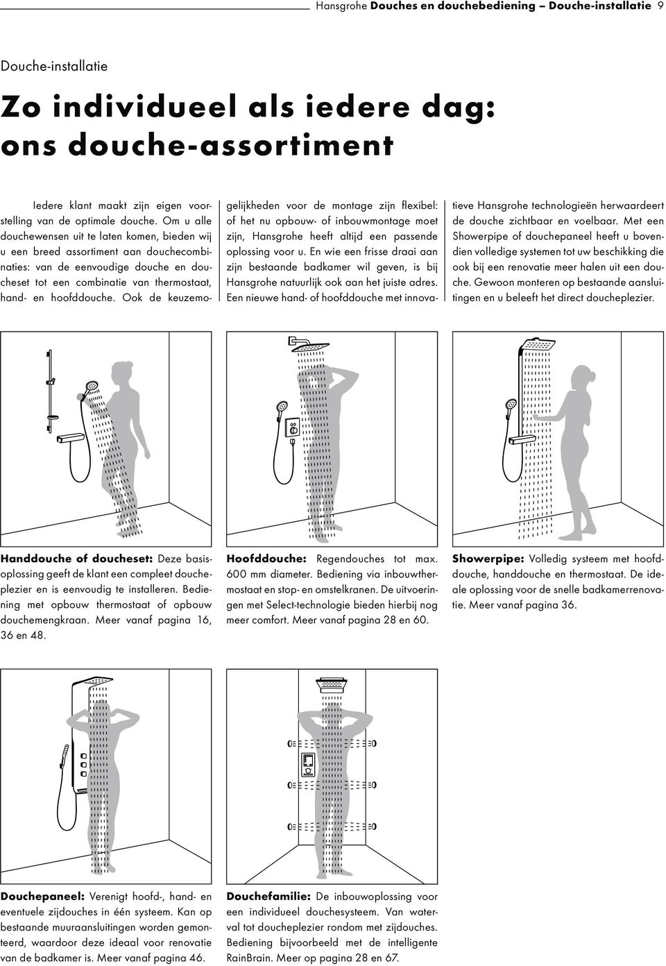 Ook de keuzemogelijkheden voor de montage zijn fl exibel: of het nu opbouw- of inbouwmontage moet zijn, Hansgrohe heeft altijd een passende oplossing voor u.